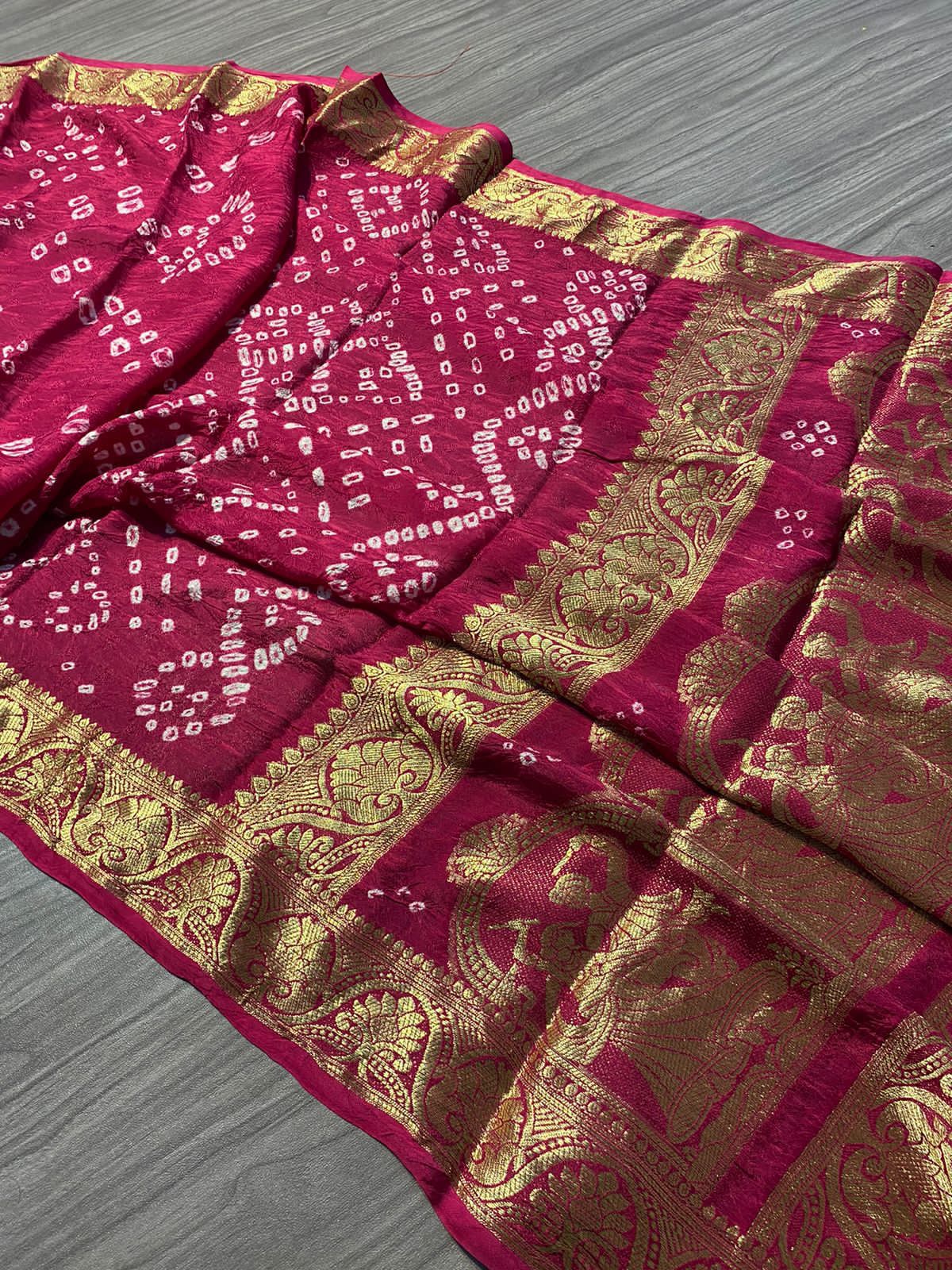 Beautiful Boutique Pure Bandhej Silk With Zari Weaving Saree Vjt Nr Pink Saree