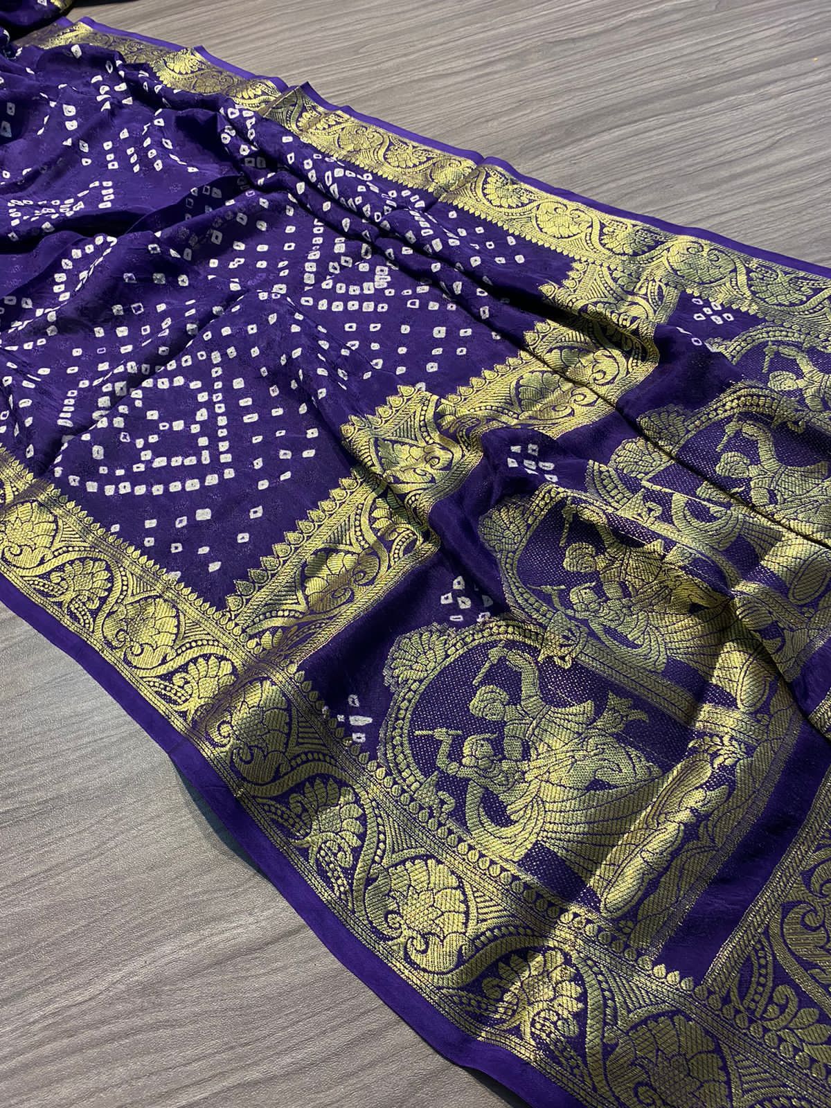 Beautiful Boutique Pure Bandhej Silk With Zari Weaving Saree Vjt Nr Blue Saree