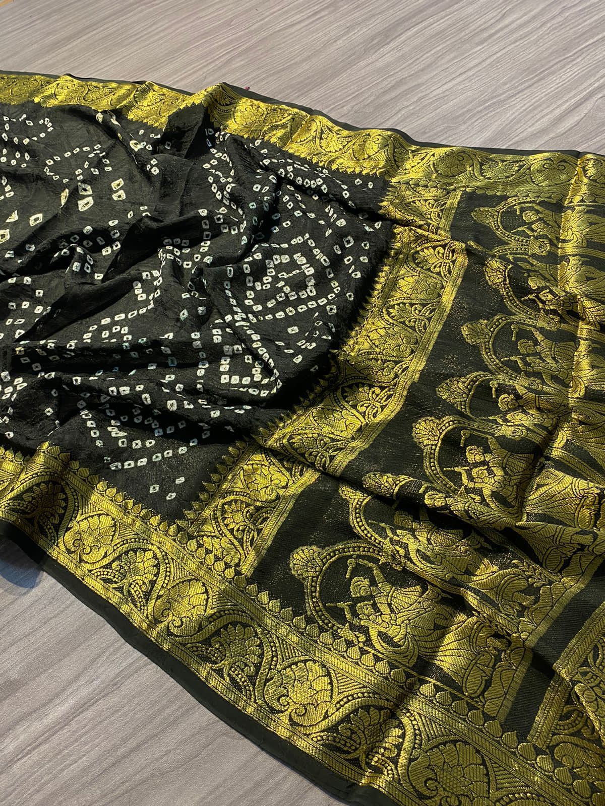 Beautiful Boutique Pure Bandhej Silk With Zari Weaving Saree Vjt Nr Black Saree