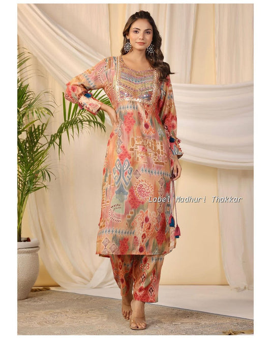 Beautiful Pure Decorated With Print Hand Embroidery Kurti Set Gs Nr Size M 38 Kurtis