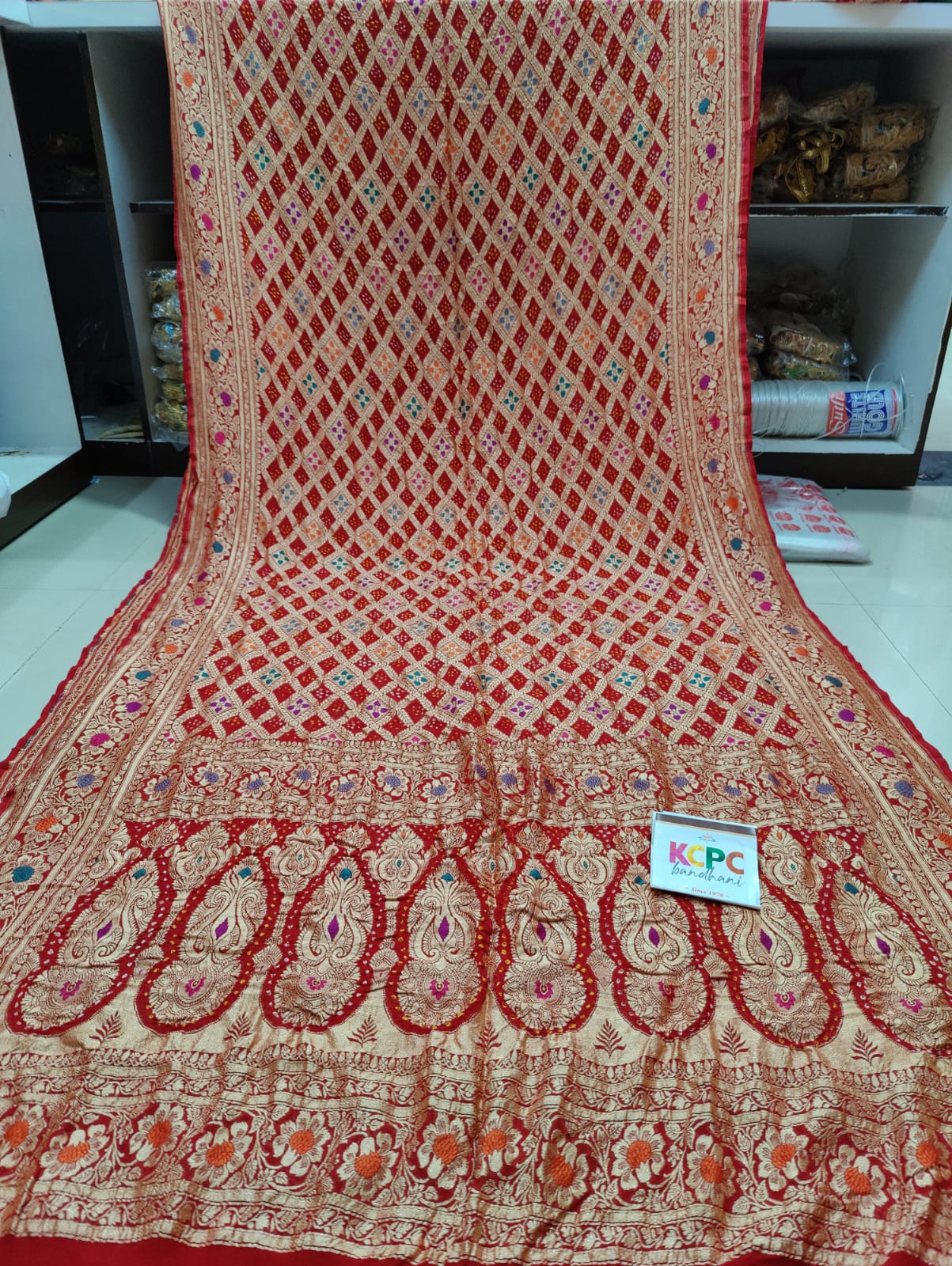 Pure Meenakari Khadi Georgette Upada Janglaw Bandhni Saree Kcpc Nr