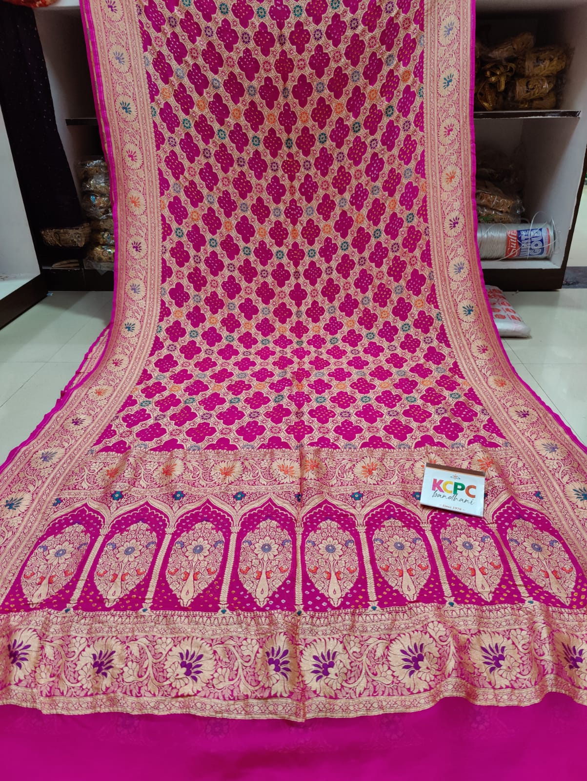 Pure Meenakari Khadi Georgette Upada Janglaw Bandhni Saree Kcpc Nr Pink