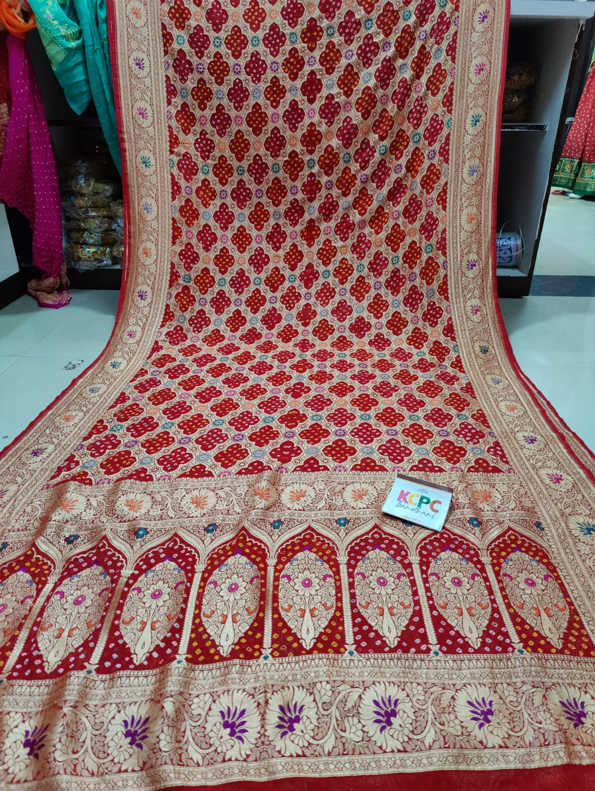 Pure Meenakari Khadi Georgette Upada Janglaw Bandhni Saree Kcpc Nr