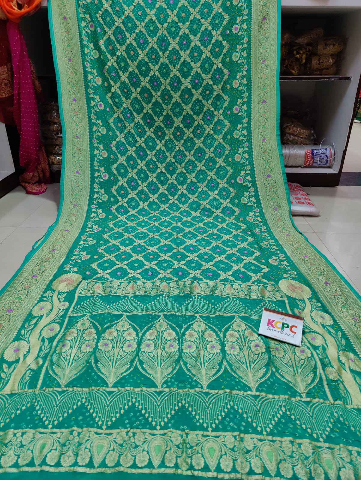 Pure Meenakari Khadi Georgette Upada Janglaw Bandhni Saree Kcpc Nr Rama