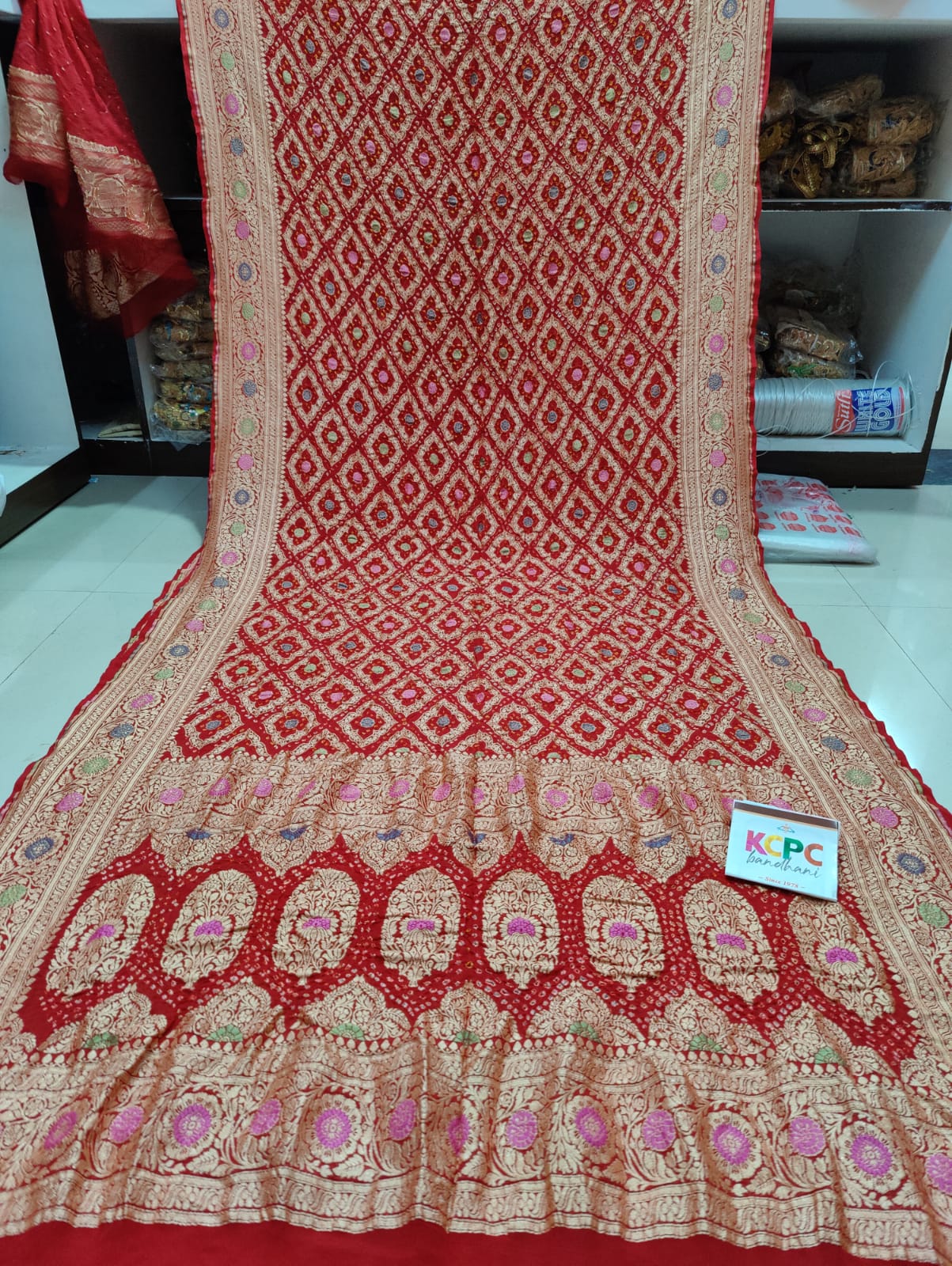 Pure Meenakari Khadi Georgette Upada Janglaw Bandhni Saree Kcpc Nr