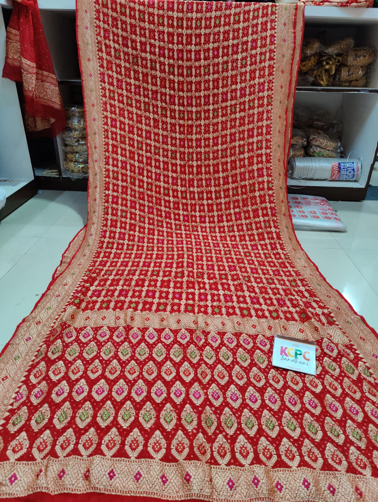 Pure Meenakari Khadi Georgette Upada Janglaw Bandhni Saree Kcpc Nr