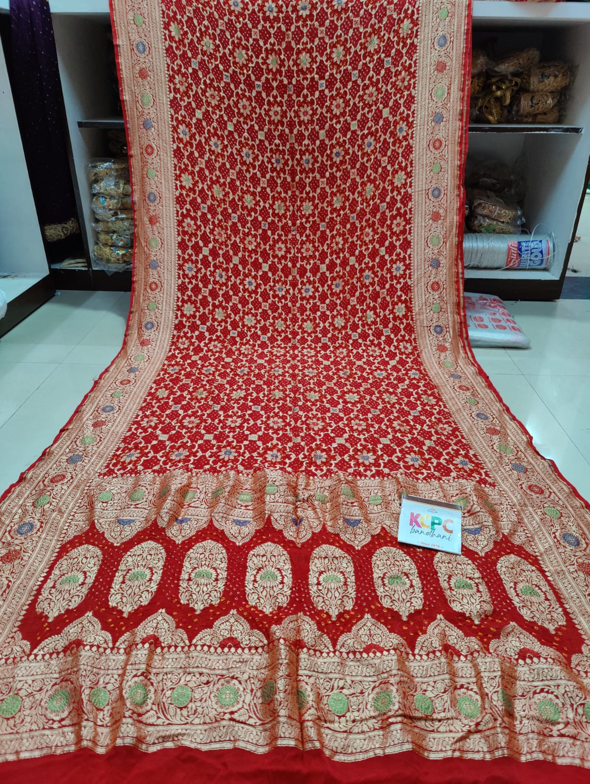 Pure Meenakari Khadi Georgette Upada Janglaw Bandhni Saree Kcpc Nr Red