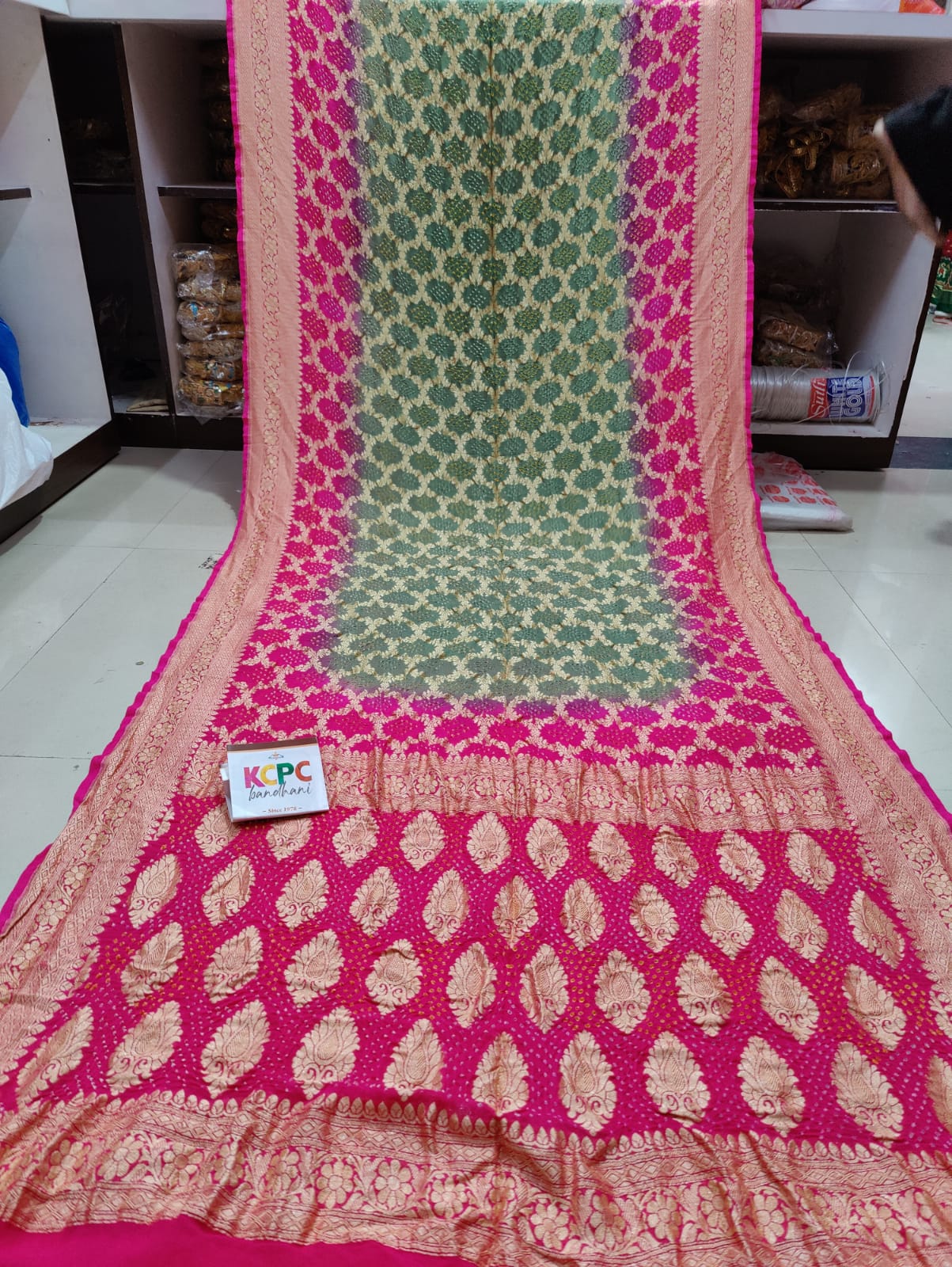 Pure Khaddi Georgette Upada Janglaw Bandhni Neemzari Saree Kcpc Nr