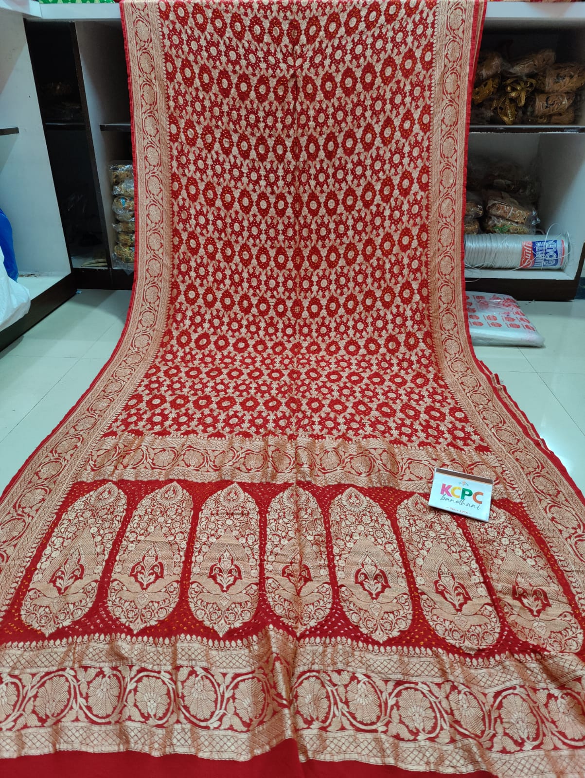 Pure Khaddi Georgette Upada Janglaw Bandhni Neemzari Saree Kcpc Nr