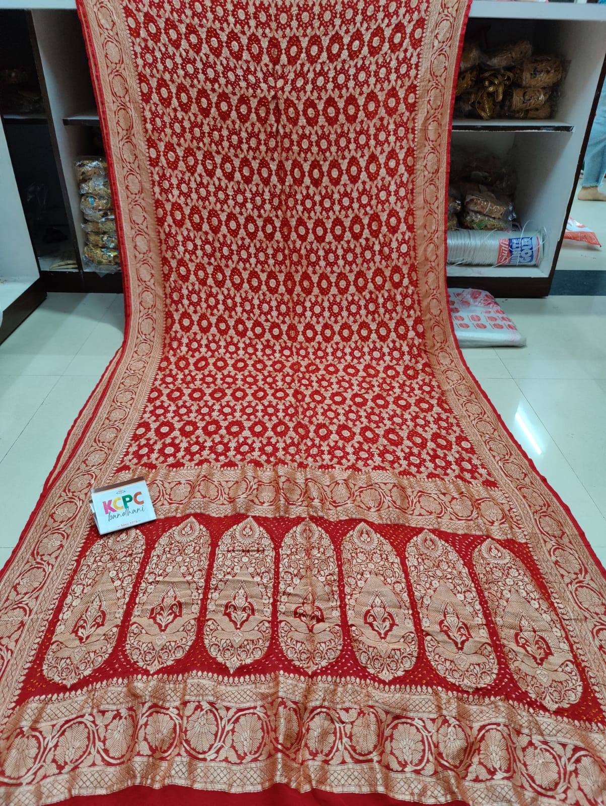 Pure Khaddi Georgette Upada Janglaw Bandhni Neemzari Saree Kcpc Nr