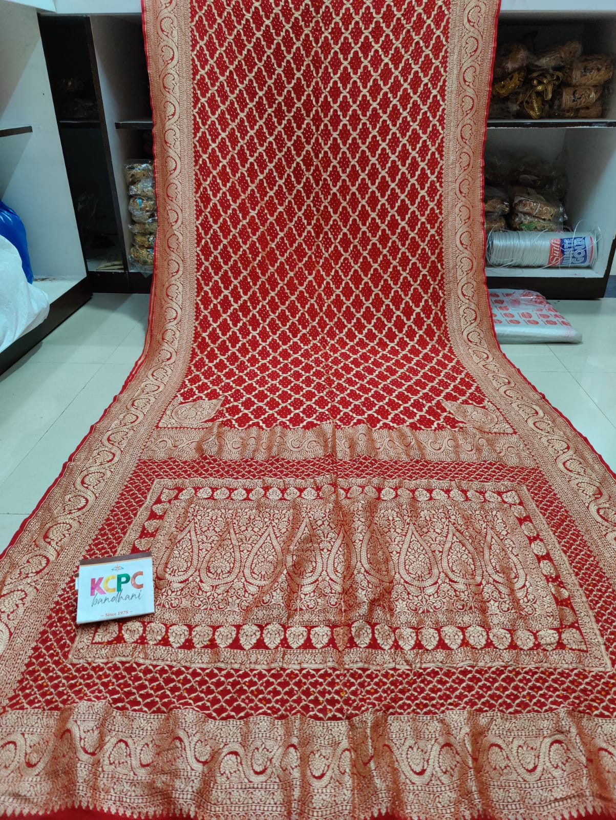 Pure Khaddi Georgette Upada Janglaw Bandhni Neemzari Saree Kcpc Nr