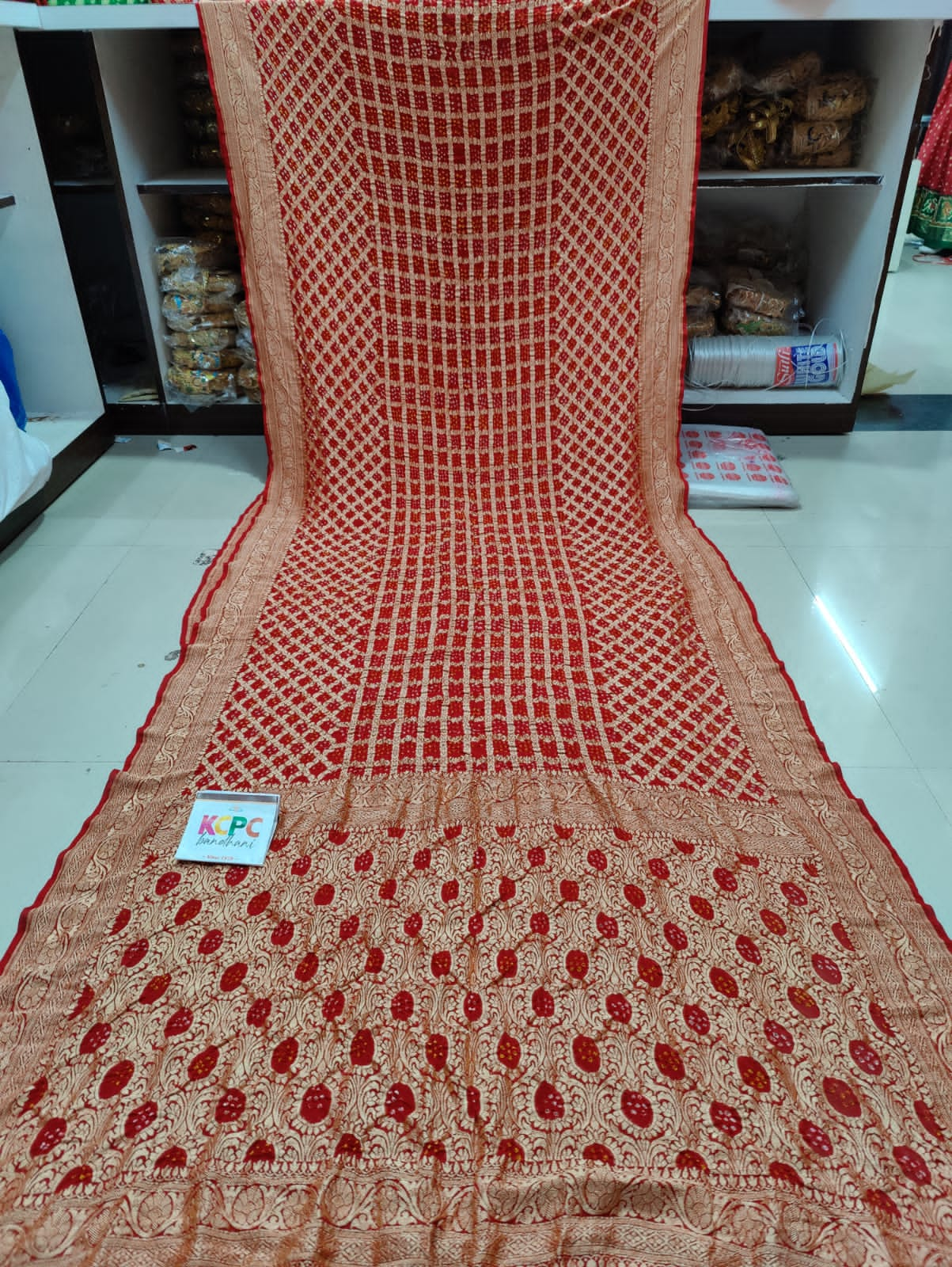 Pure Khaddi Georgette Upada Janglaw Bandhni Neemzari Saree Kcpc Nr