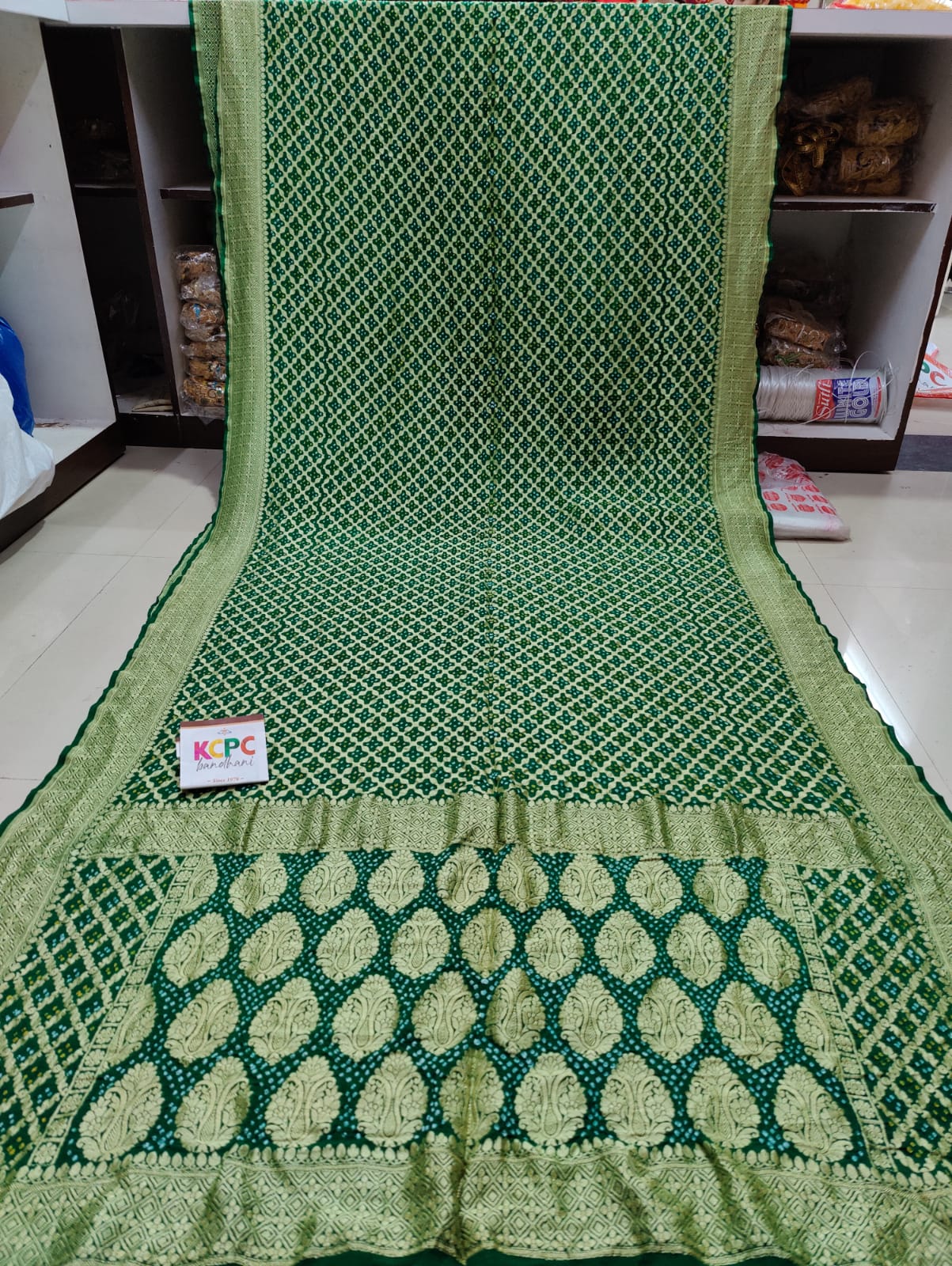 Pure Khaddi Georgette Upada Janglaw Bandhni Neemzari Saree Kcpc Nr