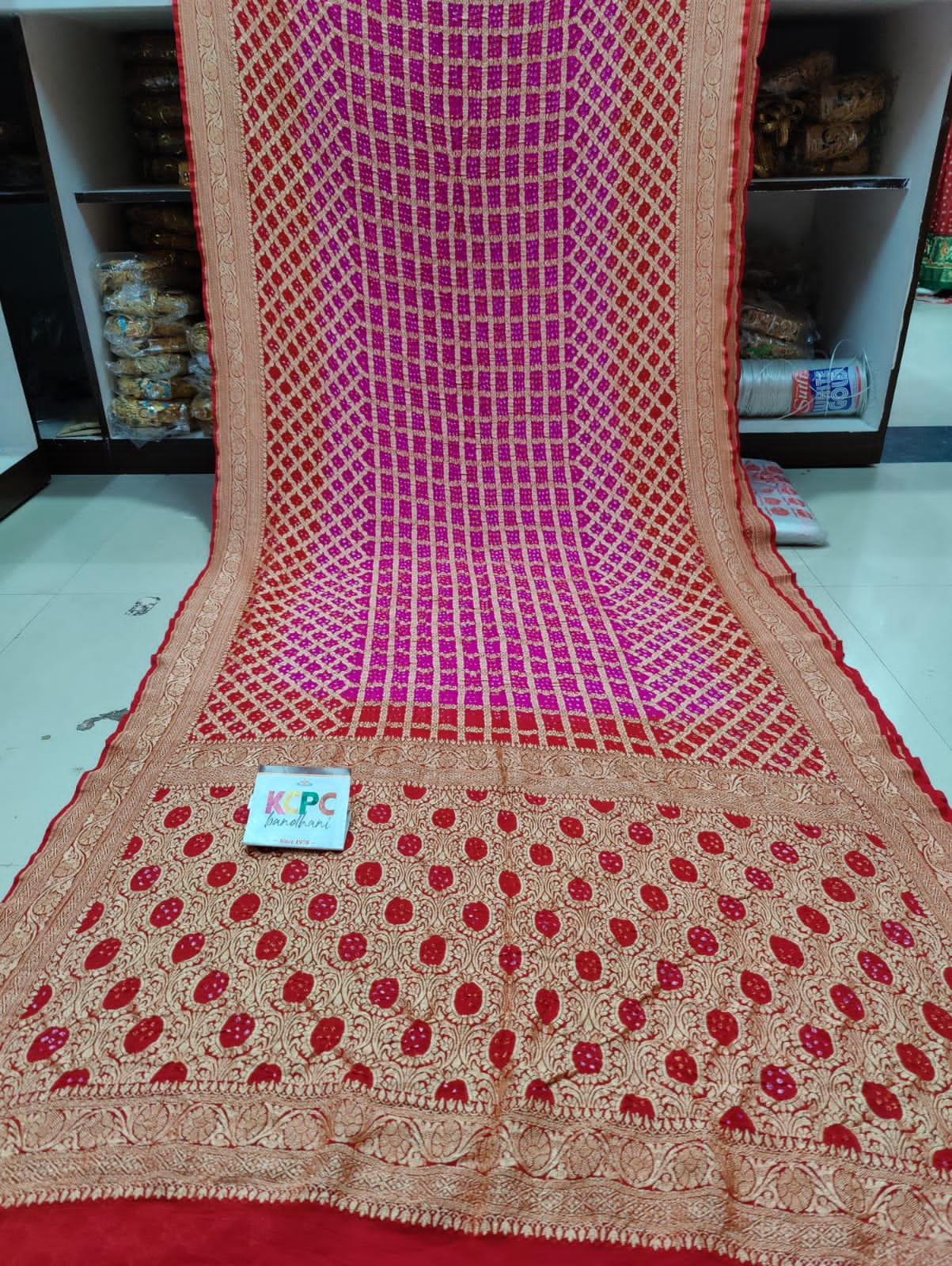 Pure Khaddi Georgette Upada Janglaw Bandhni Neemzari Saree Kcpc Nr