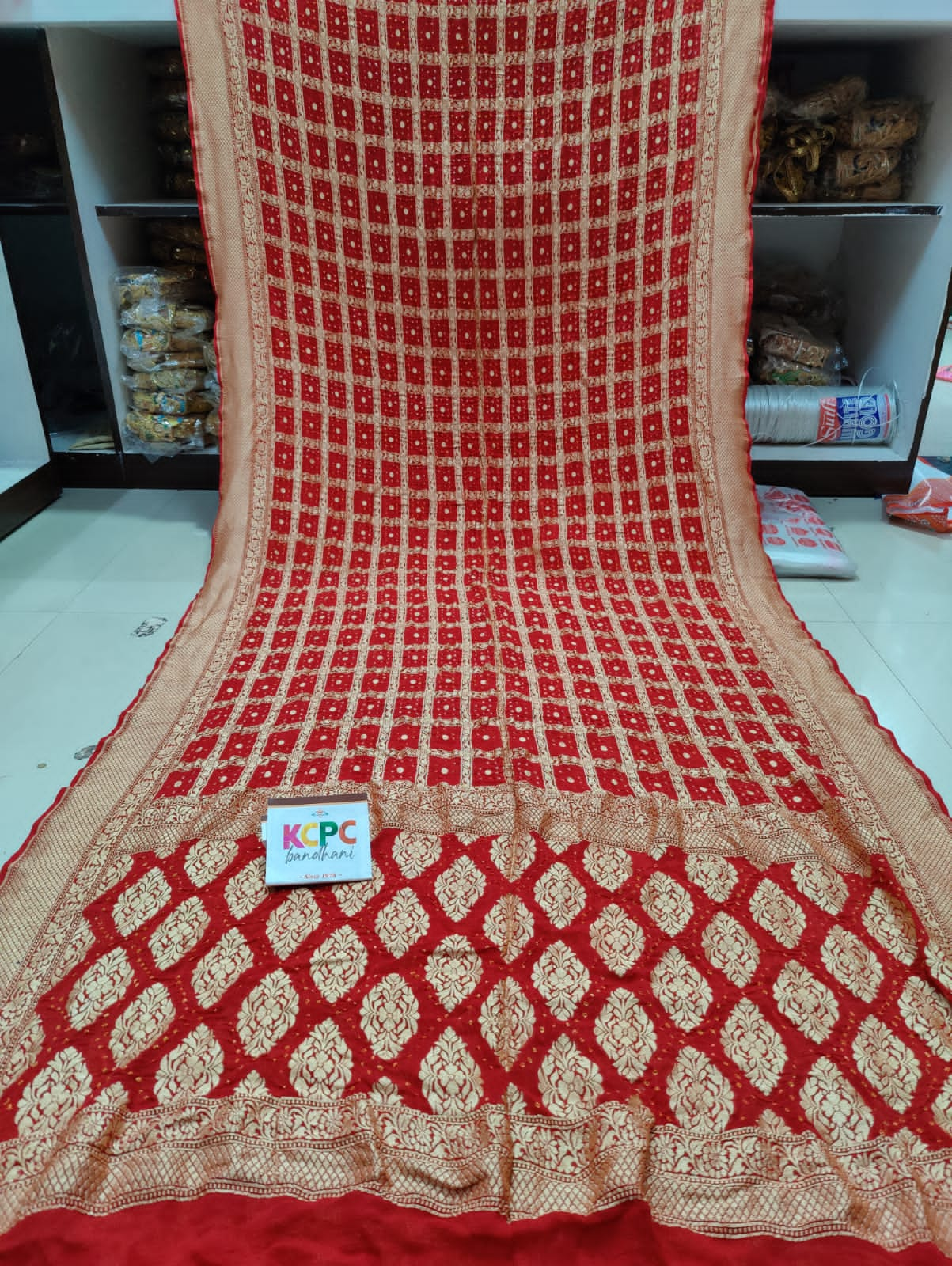 Pure Khaddi Georgette Upada Janglaw Bandhni Neemzari Saree Kcpc Nr