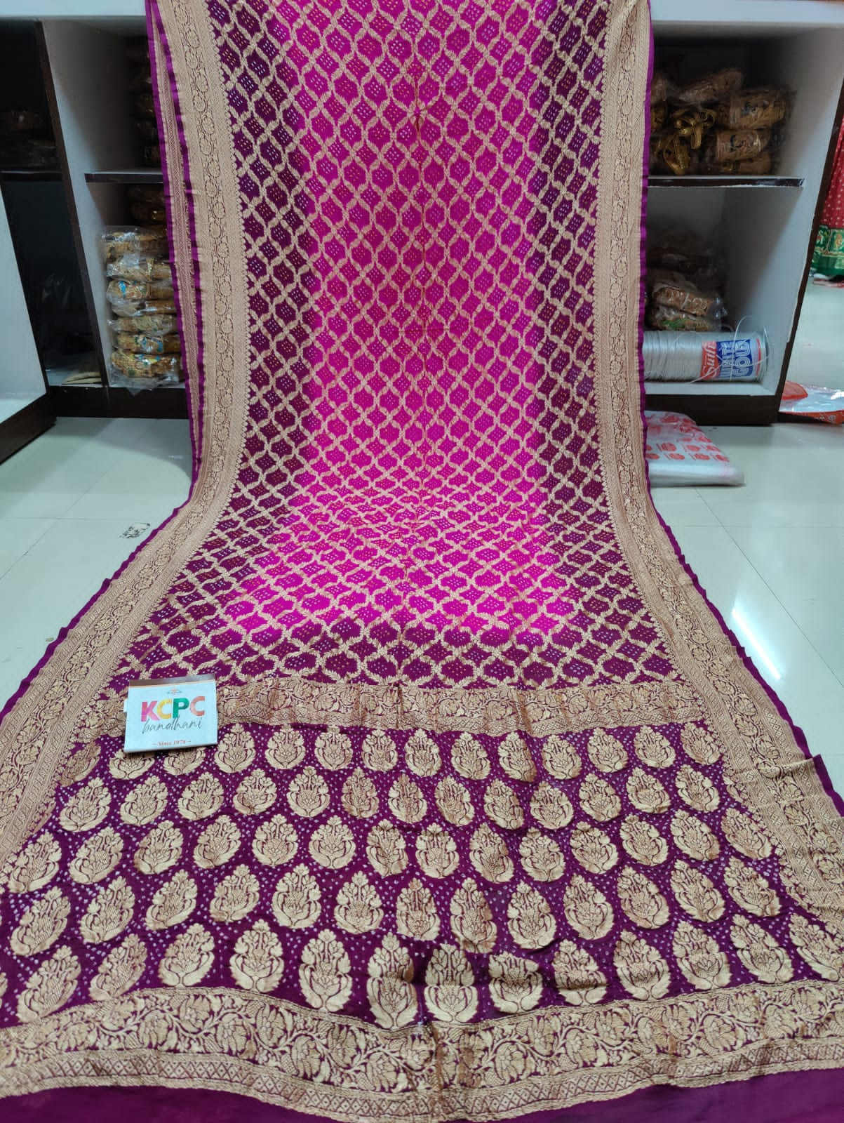 Pure Khaddi Georgette Upada Janglaw Bandhni Neemzari Saree Kcpc Nr