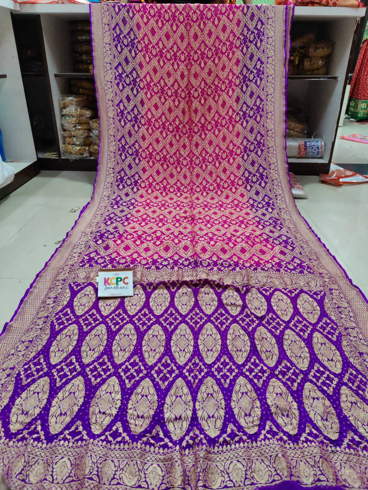 Pure Khaddi Georgette Upada Janglaw Bandhni Neemzari Saree Kcpc Nr