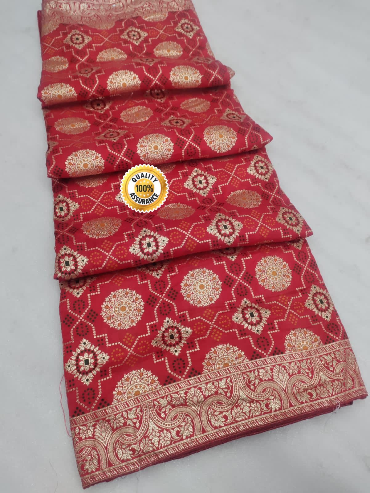 Beautiful Banarasi Cotton Silk With Zari Meena Weaving Butti Border Saree Ash Or Red