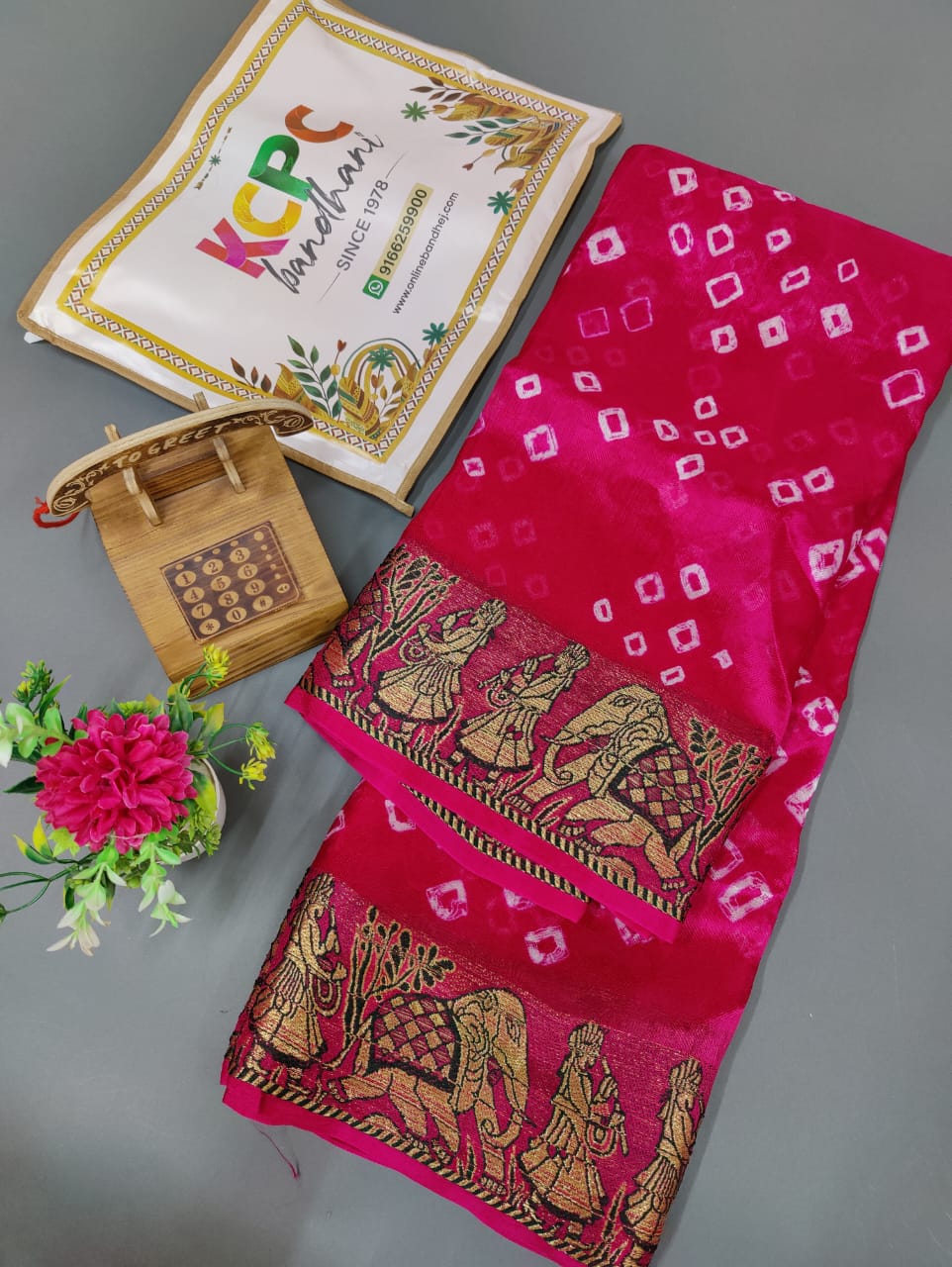 Viscos Silk Fabric Handmade Bandhej Bandhani Silk Saree Ir Kcpc Rani