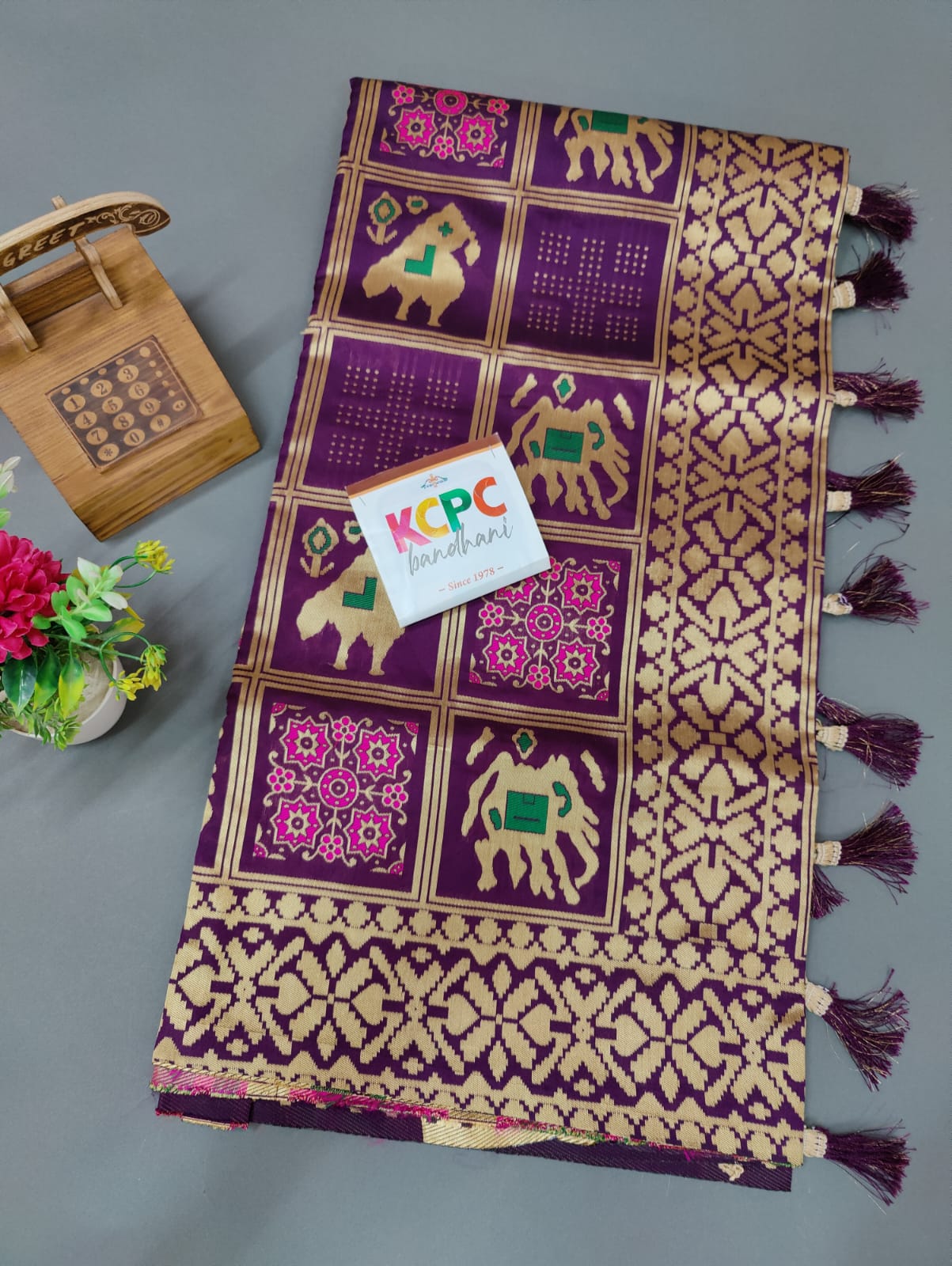 New Ajrakh Patola Style Kcpc Banarasi Jackard Silk Saree With Blouse Kcp Purple