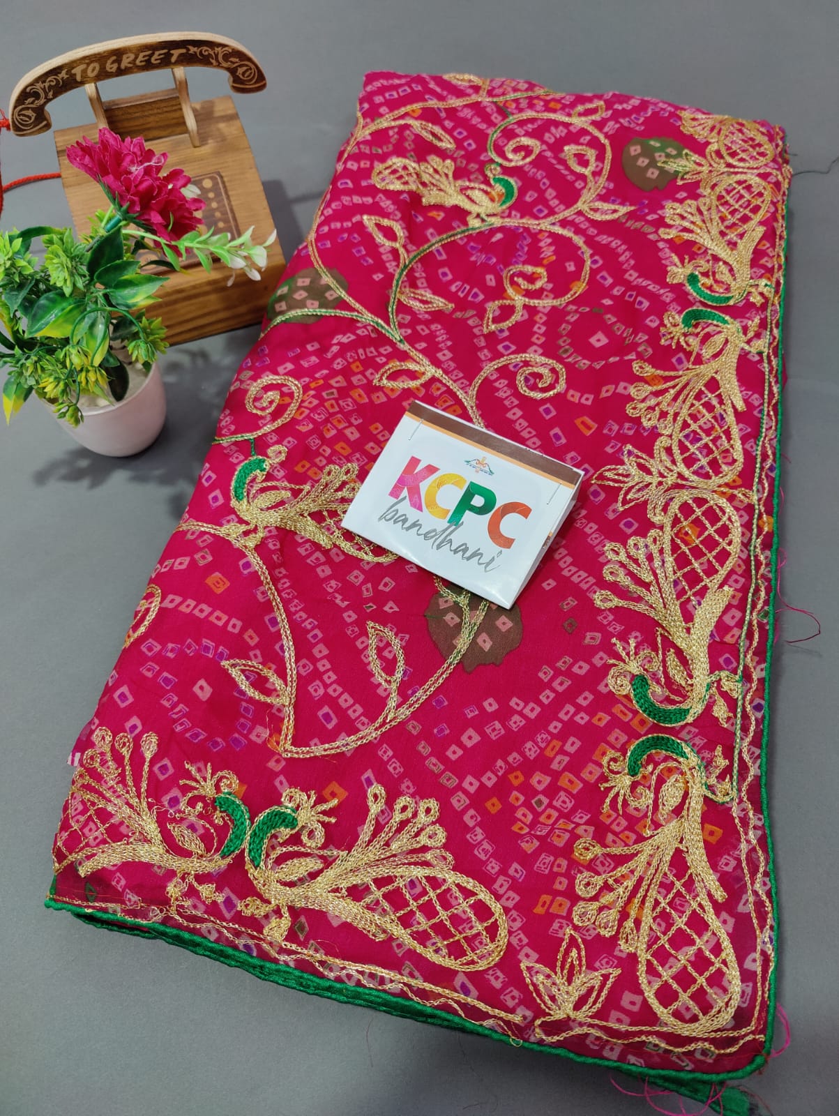 Traditional Red Bandhani Gota Patti Hand Work Saree