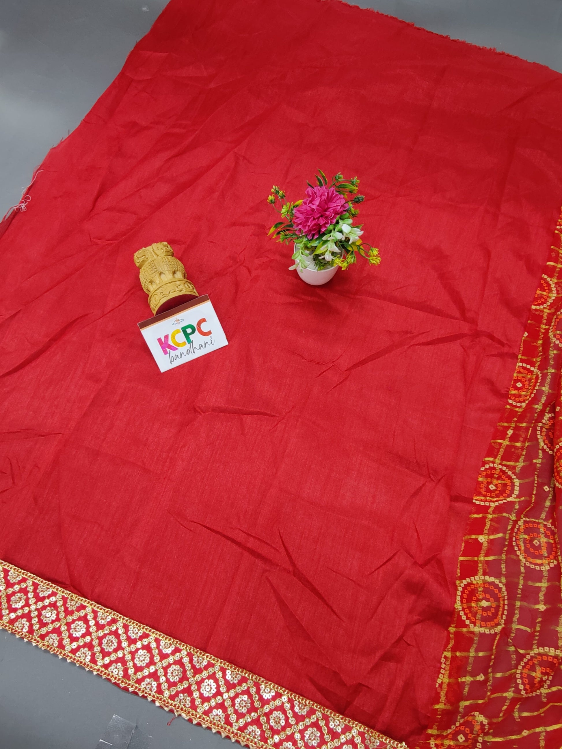 Pure Georgette Bandhani Ghatchola Kcpc Gotapatti Border Saree