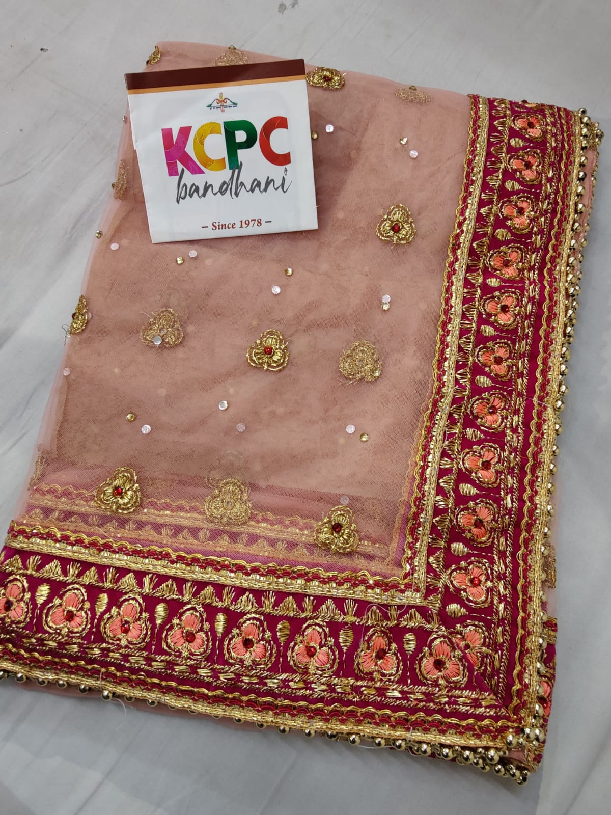 Designer Bridal Net Dupattas Or Kcpc Peach Dupatta