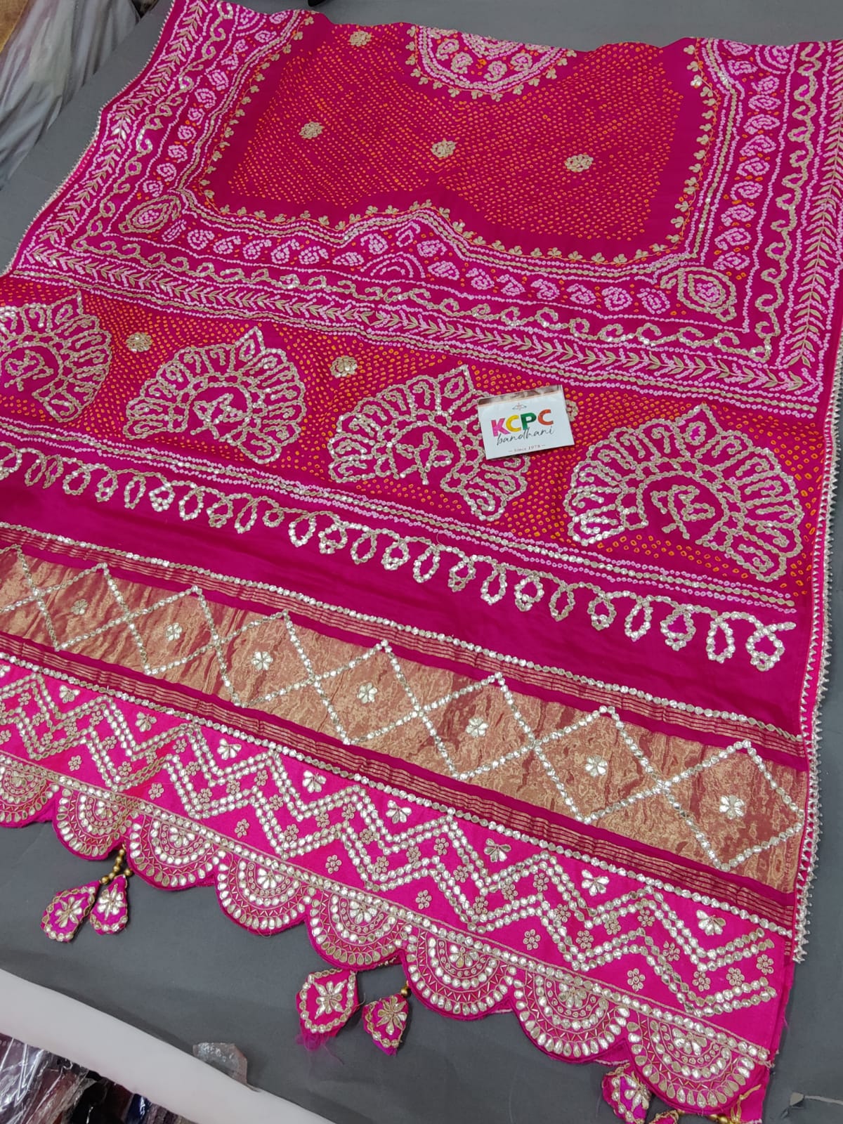 Pure Gaji Silk Bandhani Raidana Dupatta with Gotapatti Work