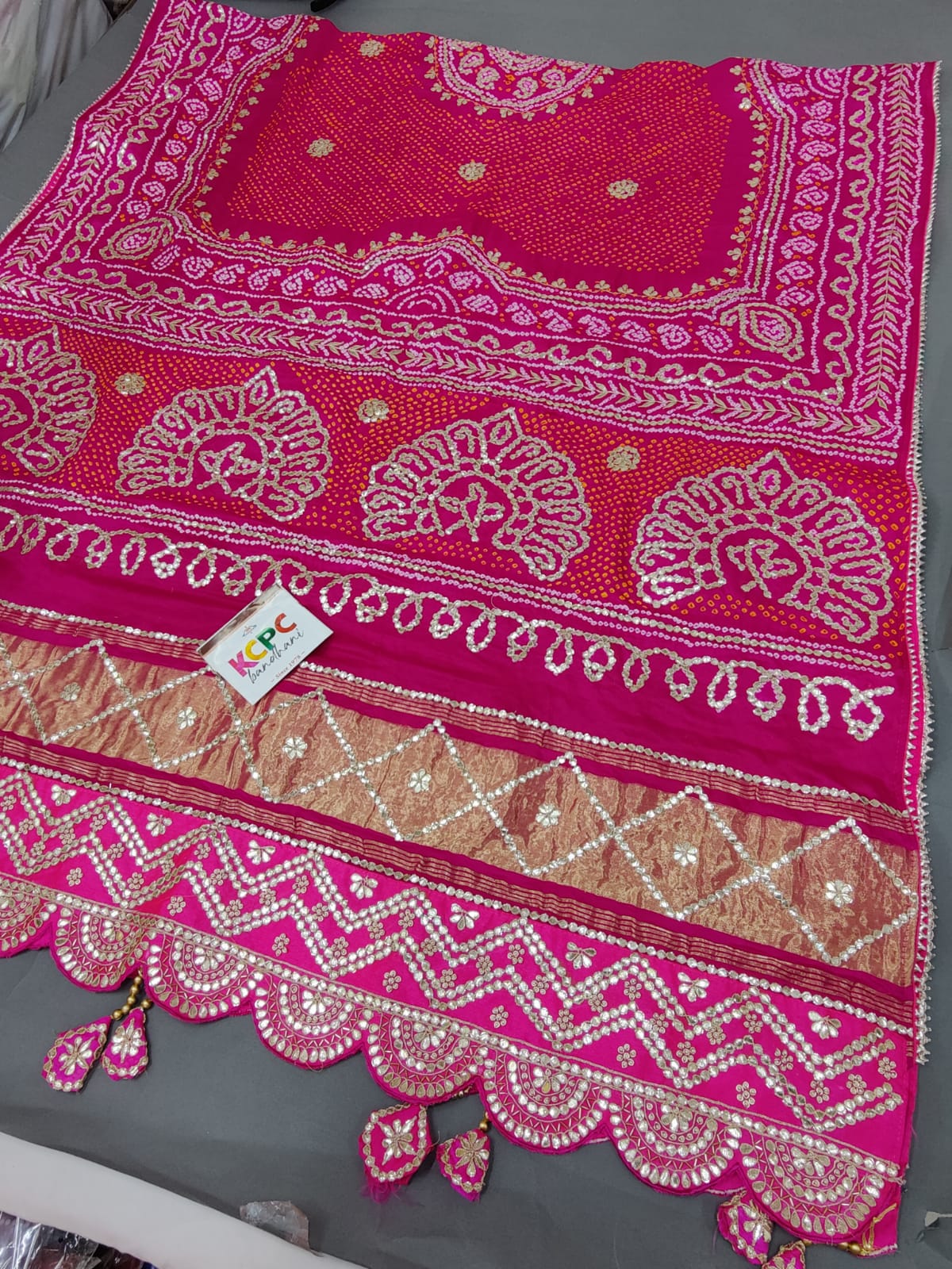 Pure Gaji Silk Bandhani Raidana Dupatta with Gotapatti Work