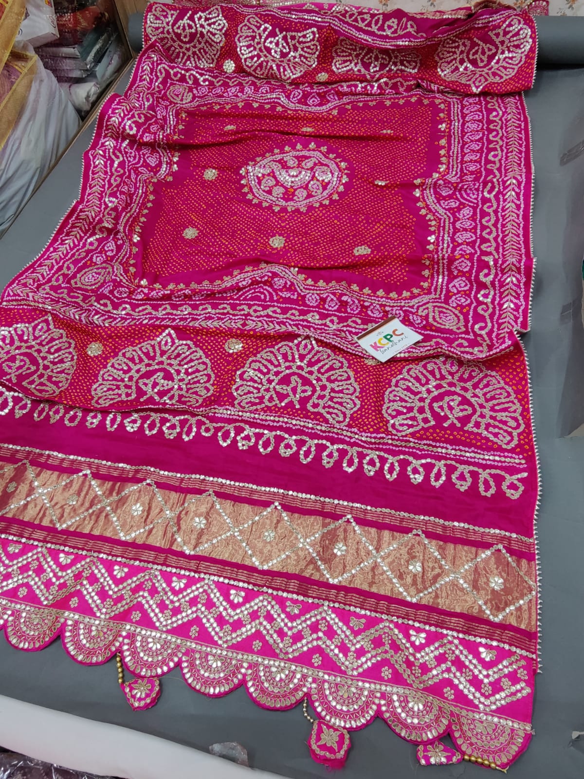 Pure Gaji Silk Bandhani Raidana Dupatta with Gotapatti Work