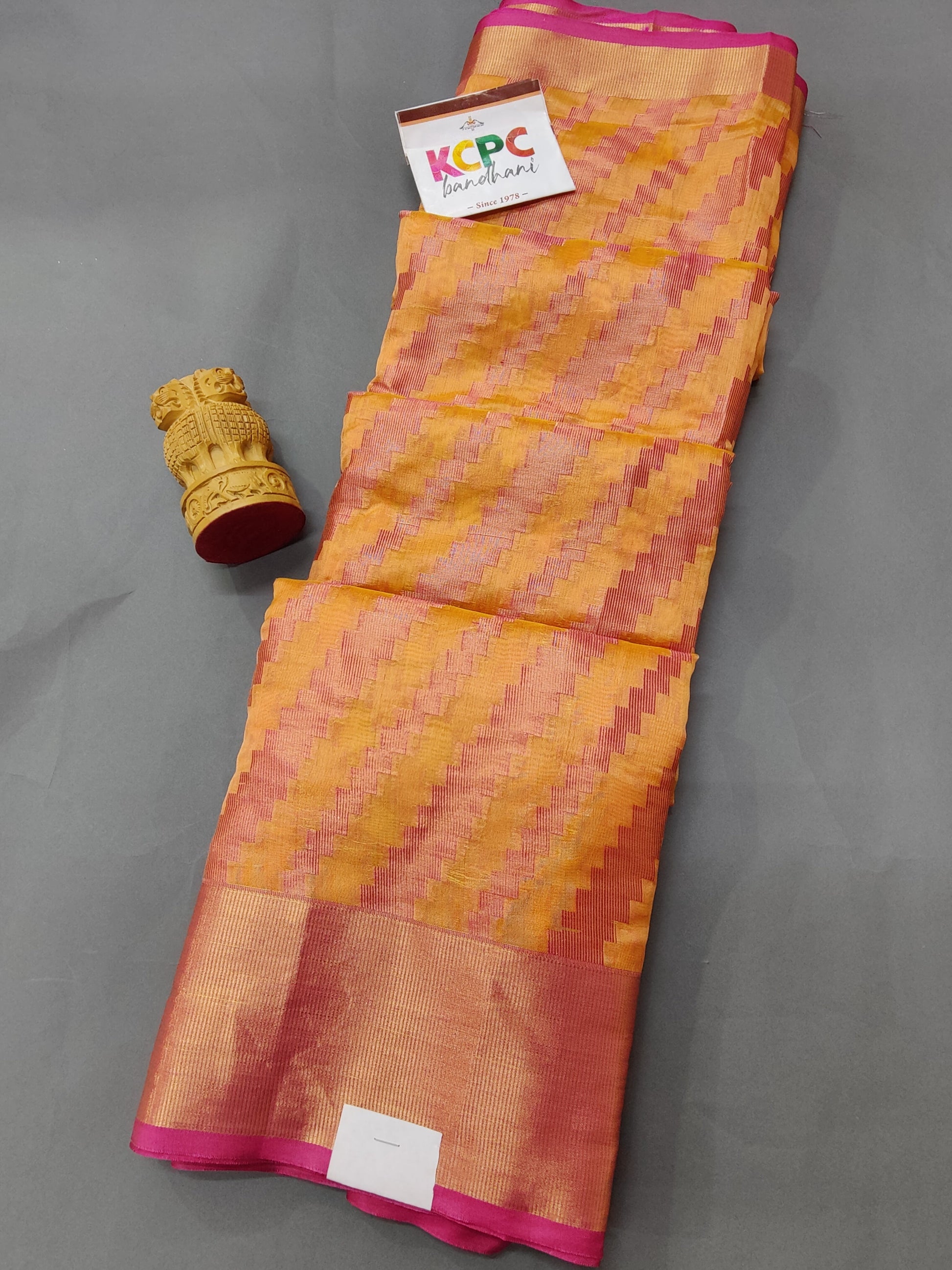 Pure Organza Silk Chit Palu Zari Weaving Saree Orange Rani