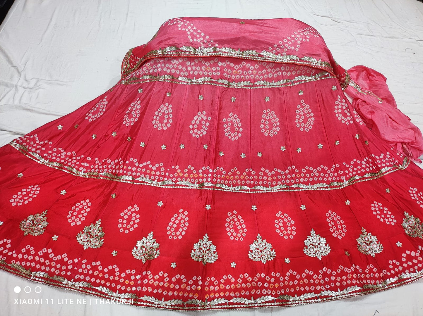 Beautiful Latest Pure Chinon Handmade Bandhej Gotapatti Lehenga chunni set