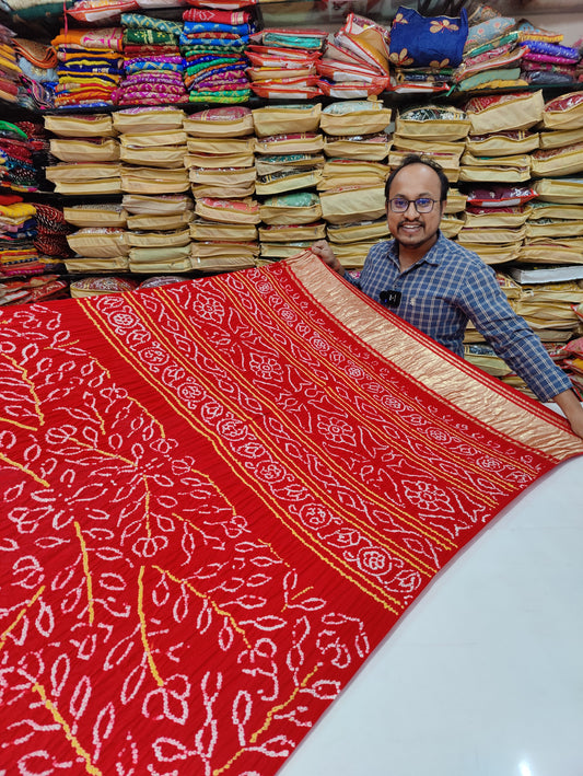 Pure Gaji Silk RaiDana Bandhej Saree With Blouse