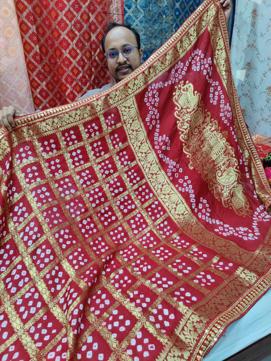 Pure viscos silk bandhani with gotapatti border saree