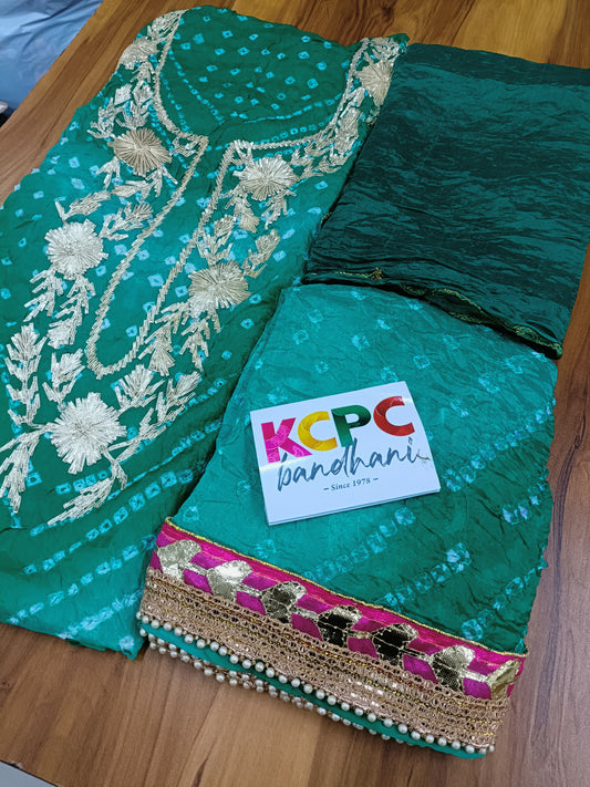 Latest Art silk bandhani pattern with gotapatti work salwar suit material