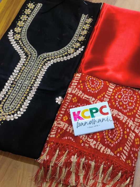 Latest cotton silk gotapatti work design salwar suit material with bandhani dupatta