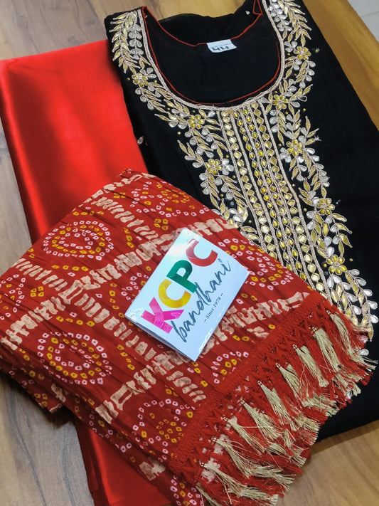 Latest cotton silk gotapatti work design salwar suit with bandhani dupatta