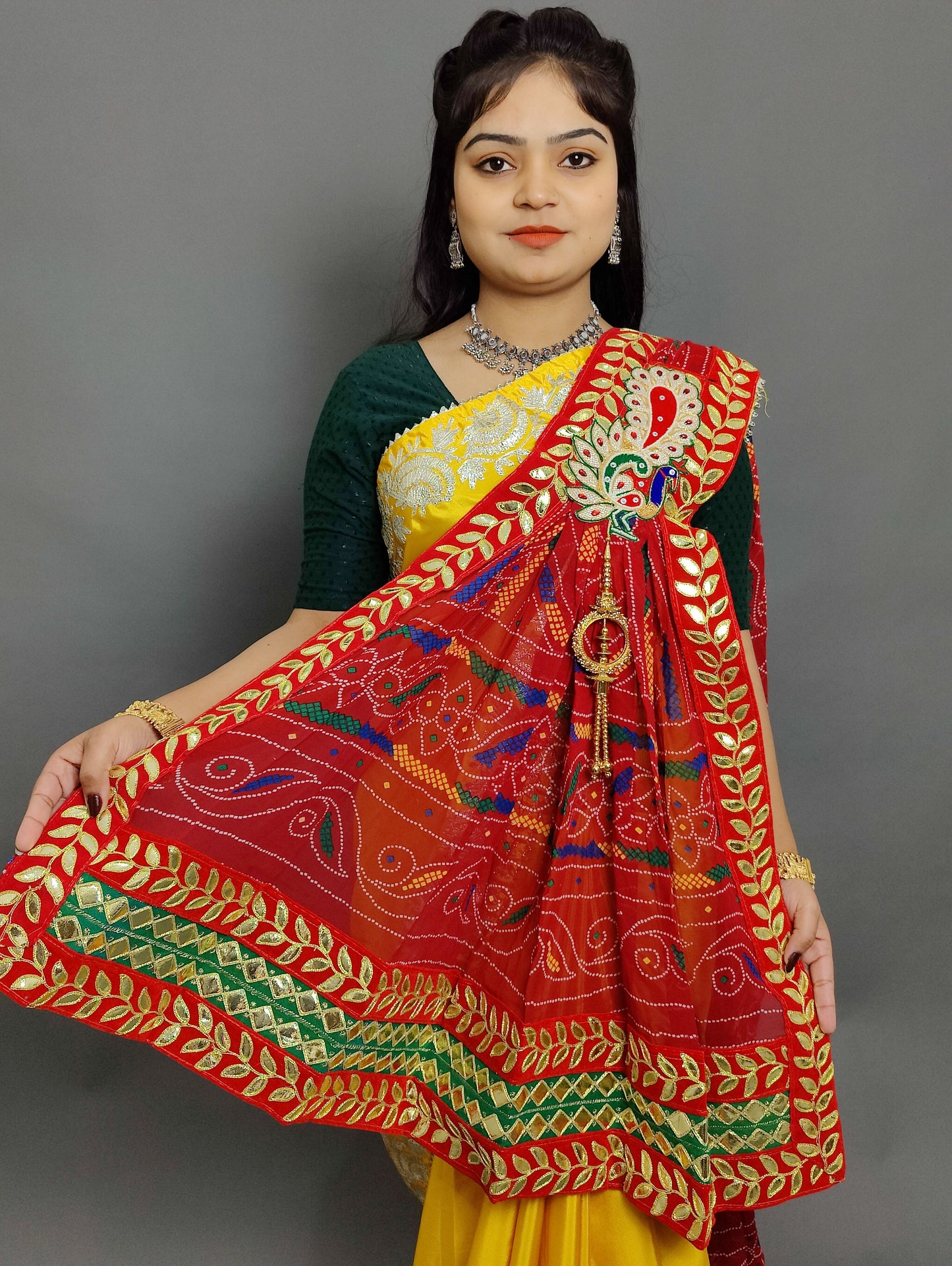 Traditional Rajsthani marwadi pure Georgette Chunari  broach odhna stole