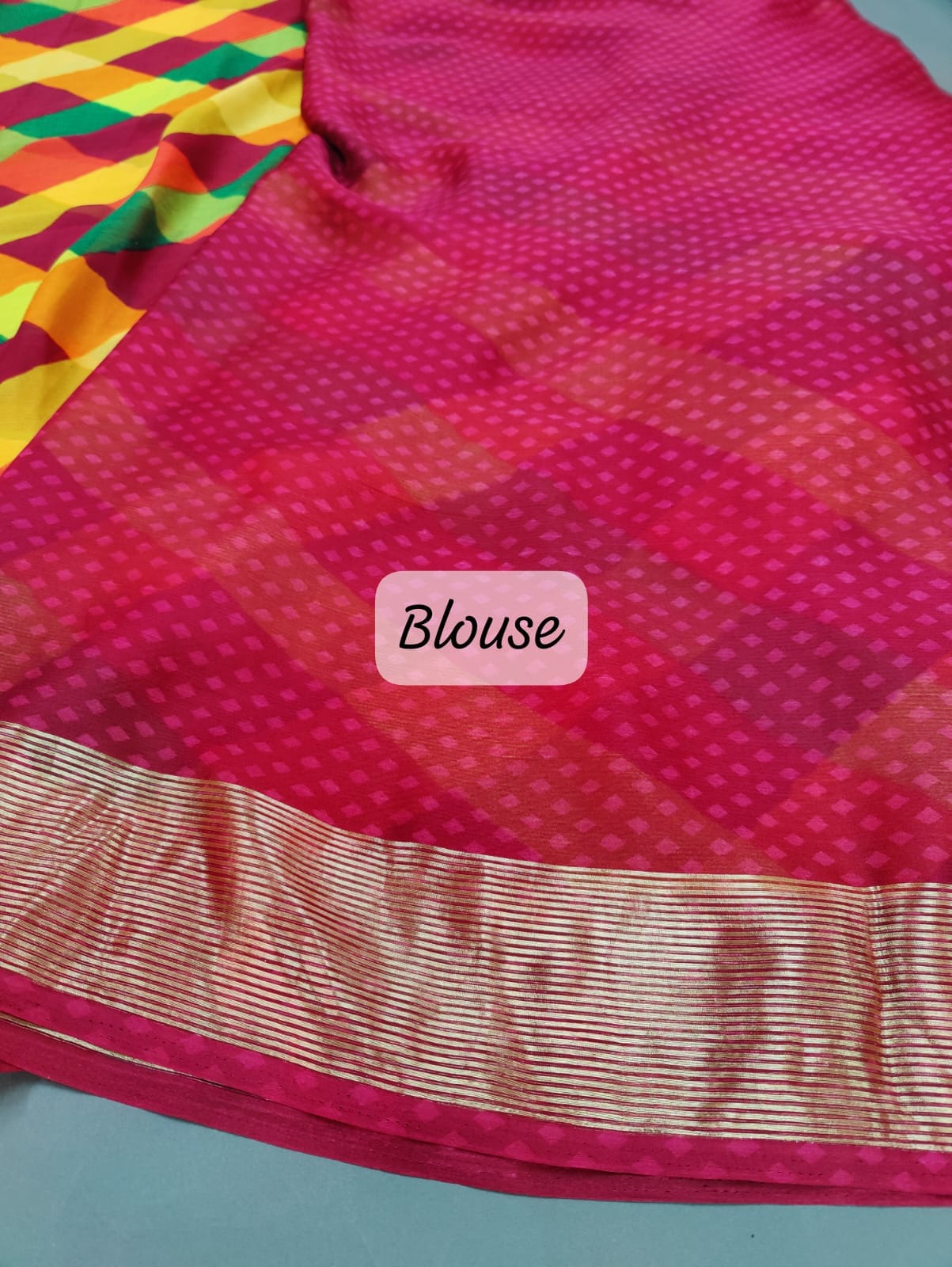 Pure Chiffon Jaipuri Multicolour Leheriya Printed Saree with blouse