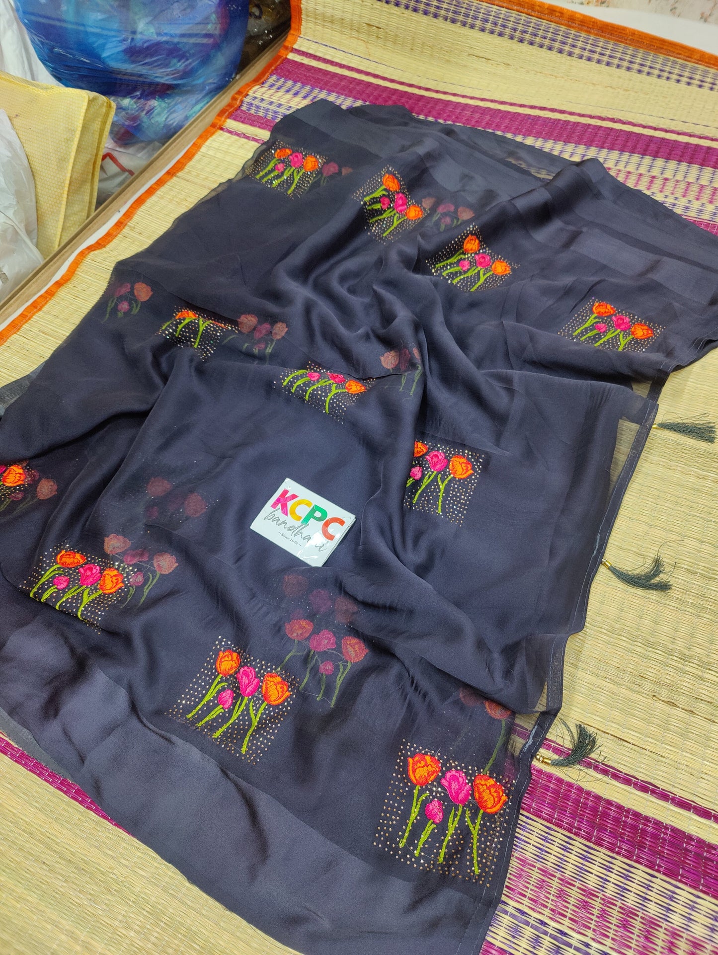 Latest collection chiffon fabric siroski diamond work saree