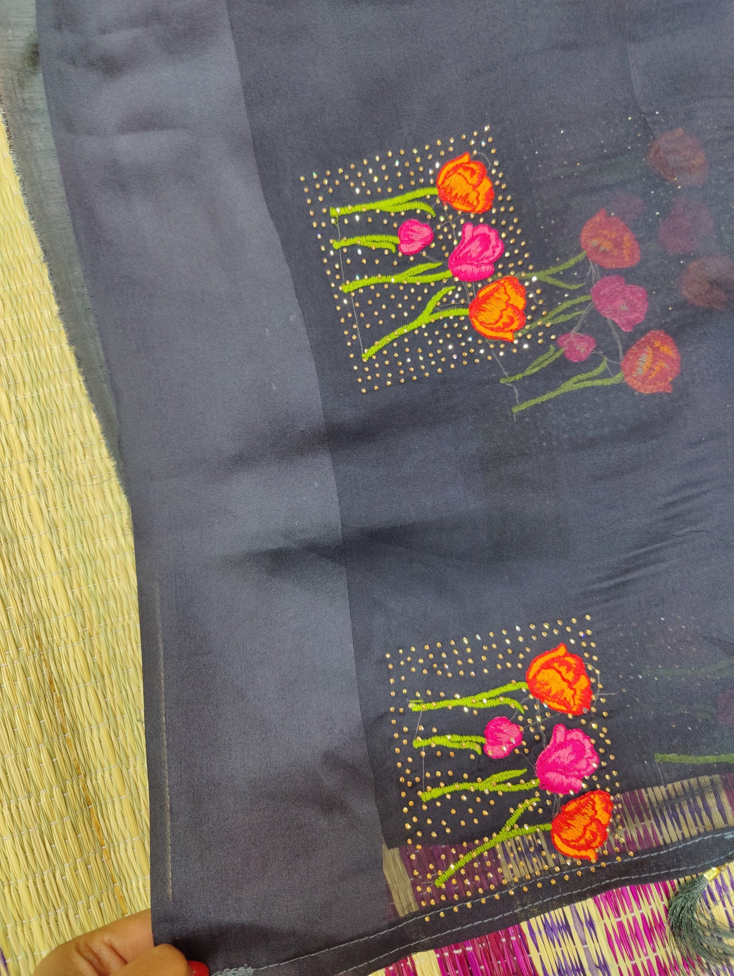 Latest collection chiffon fabric siroski diamond work saree