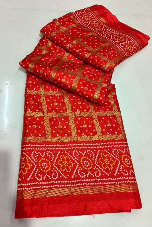 Pashmina Cotton Silk bandhani  Special Saree with gold foil print saree