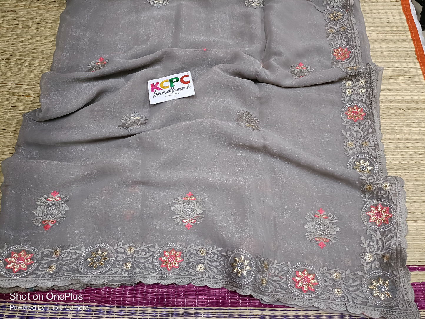 Beautiful shining fabric with heavy work saree