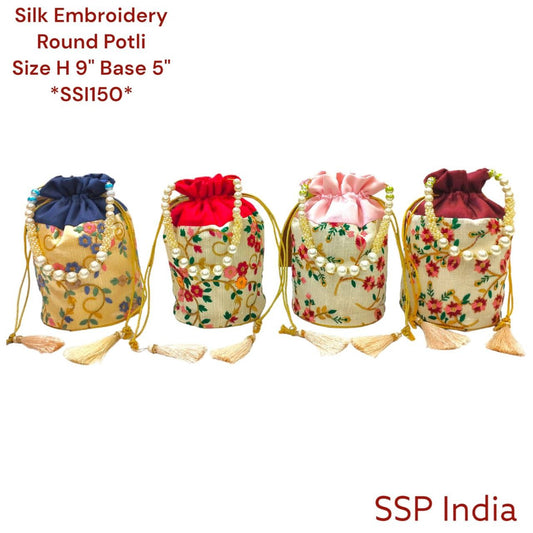 Multi Embroidery Round Potli (10 Pcs) Or Ssp Return Gifts