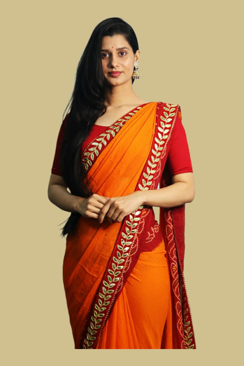 Georgette Bandhej Chunari Saree with Gota Patti Nayla & Kasab Fancy Bu –  Sukriti Store