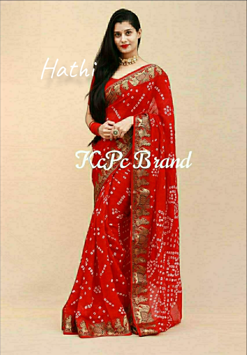 Hathi : Viscos Silk Bandhani Saree