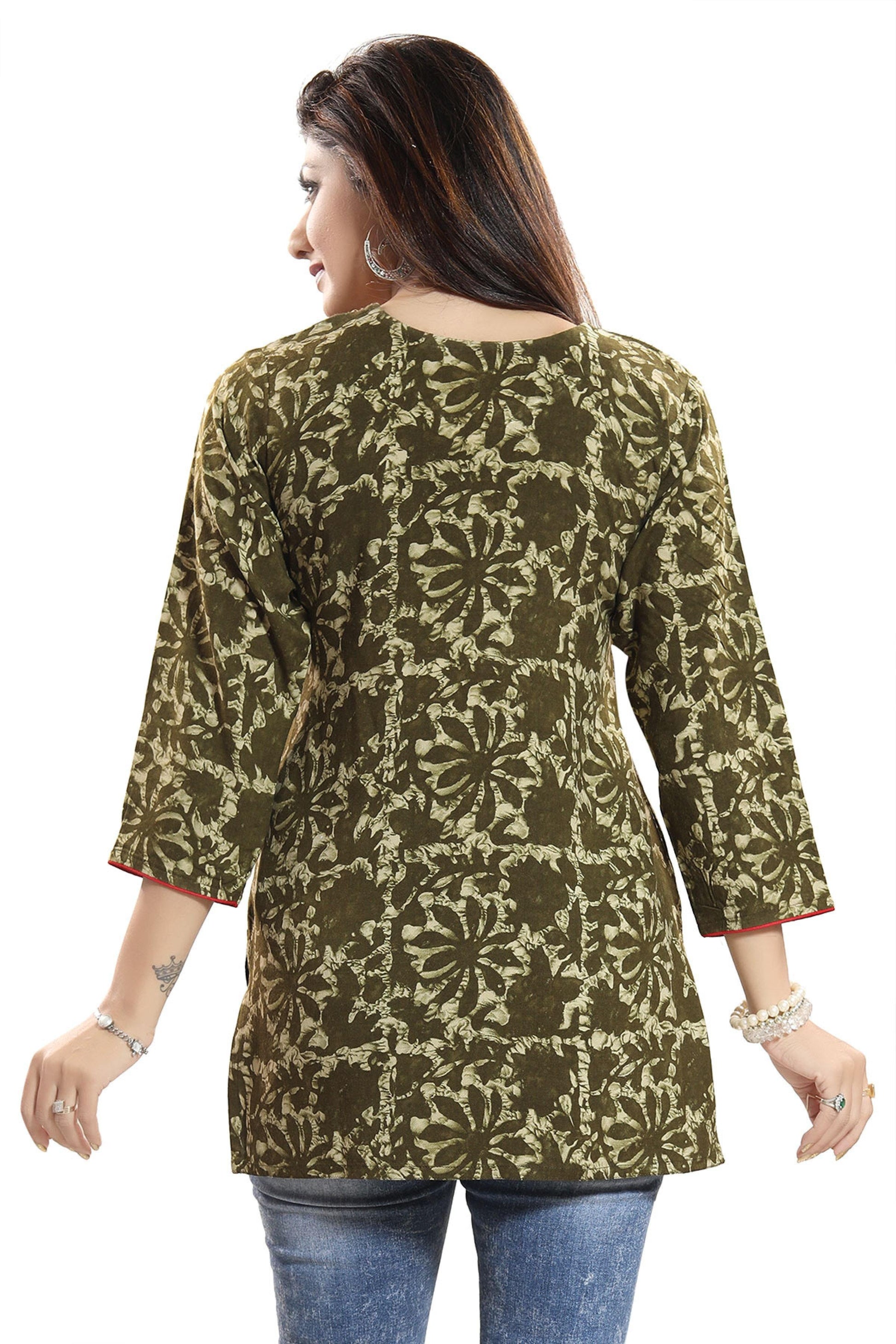 Gorgeous Green Ikat Rayon Print Short Latest Kurti Design - keshubaba