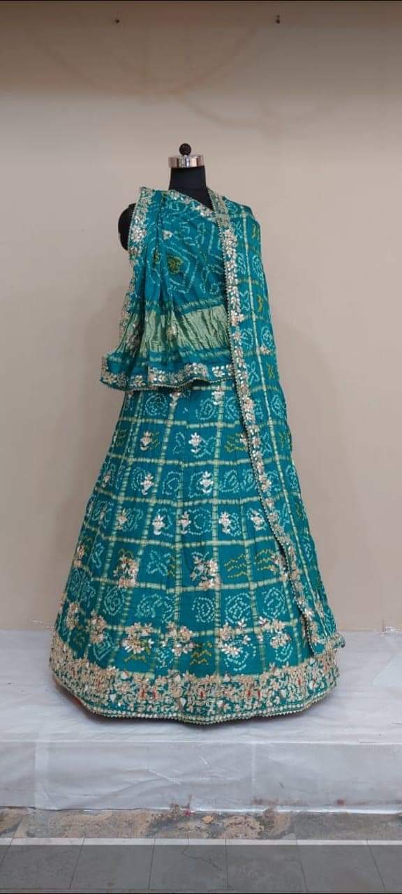 Pure Gaji Silk Bandhani Ghatchola Handwork Lehenga Nr Satis Rama