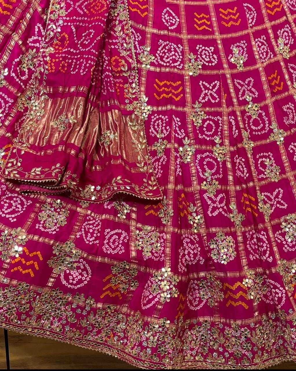 Pure Gaji Silk Bandhani Ghatchola Handwork Lehenga Nr Satis Rani