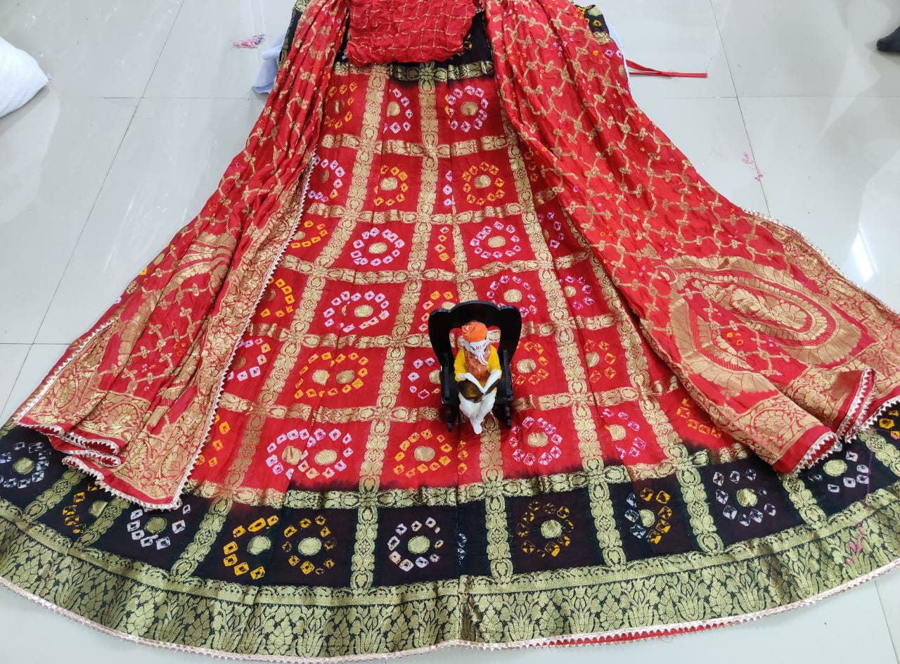 Bandhani Silk Ghatchola Rajasthani Latest Jaipuri Lehenga Chunni Set Nr Kml Lehenga